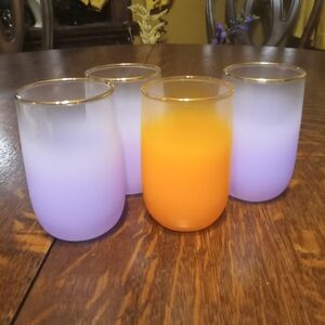 Vintage Blendo Frosted Gold Trim Ombre Juice Glasses Set Of 4